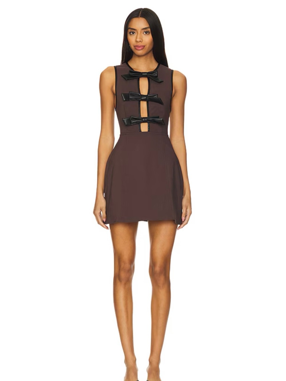 WeWoreWhat Brown Mini Dress with Black Bow Trim